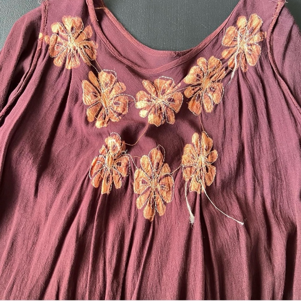 Sunflower Boho Embroidered Brown Orange Sequin Tunic Top Free Size Boho Hippie - Picture 11 of 11